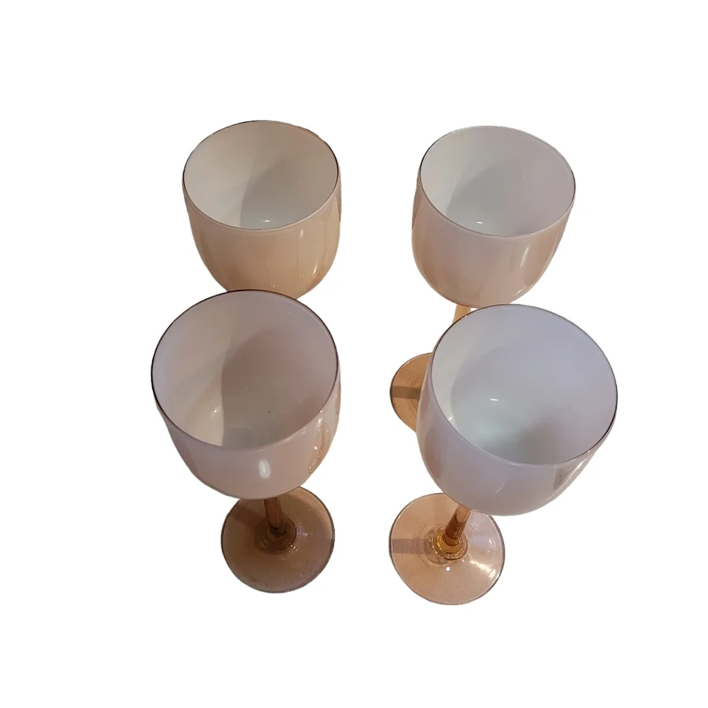 Set of 4 Carlo Moretti Blush Pink Over White Cased Stem Wine Glasses 9 3/8" - Picture 2 of 10